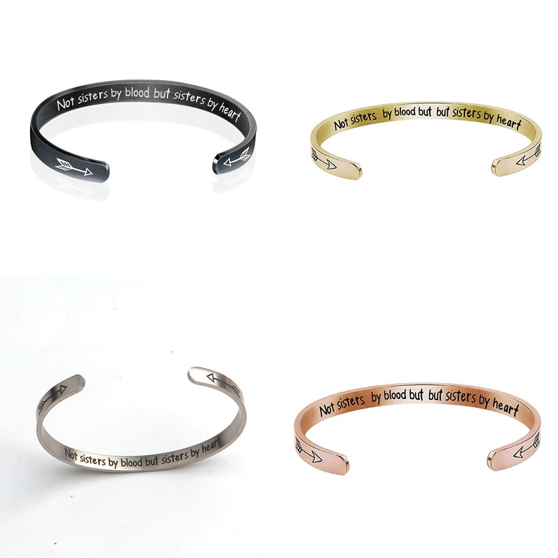 Edelstahl Manschette Armbänder Armreifen “Nicht Schwestern durch Blut Aber Schwestern durch Herz” Freundschaft Armbinde Für weibliche Beste freund