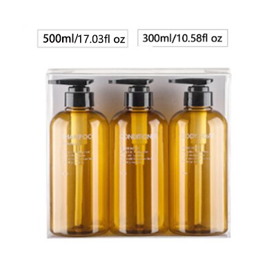 3 stk/sett såpedispenser flaske baderom sjampo flaske stor kapasitet press type lotion kroppsåpe tom flaske sett 300ml/500ml: Brun / 300ml