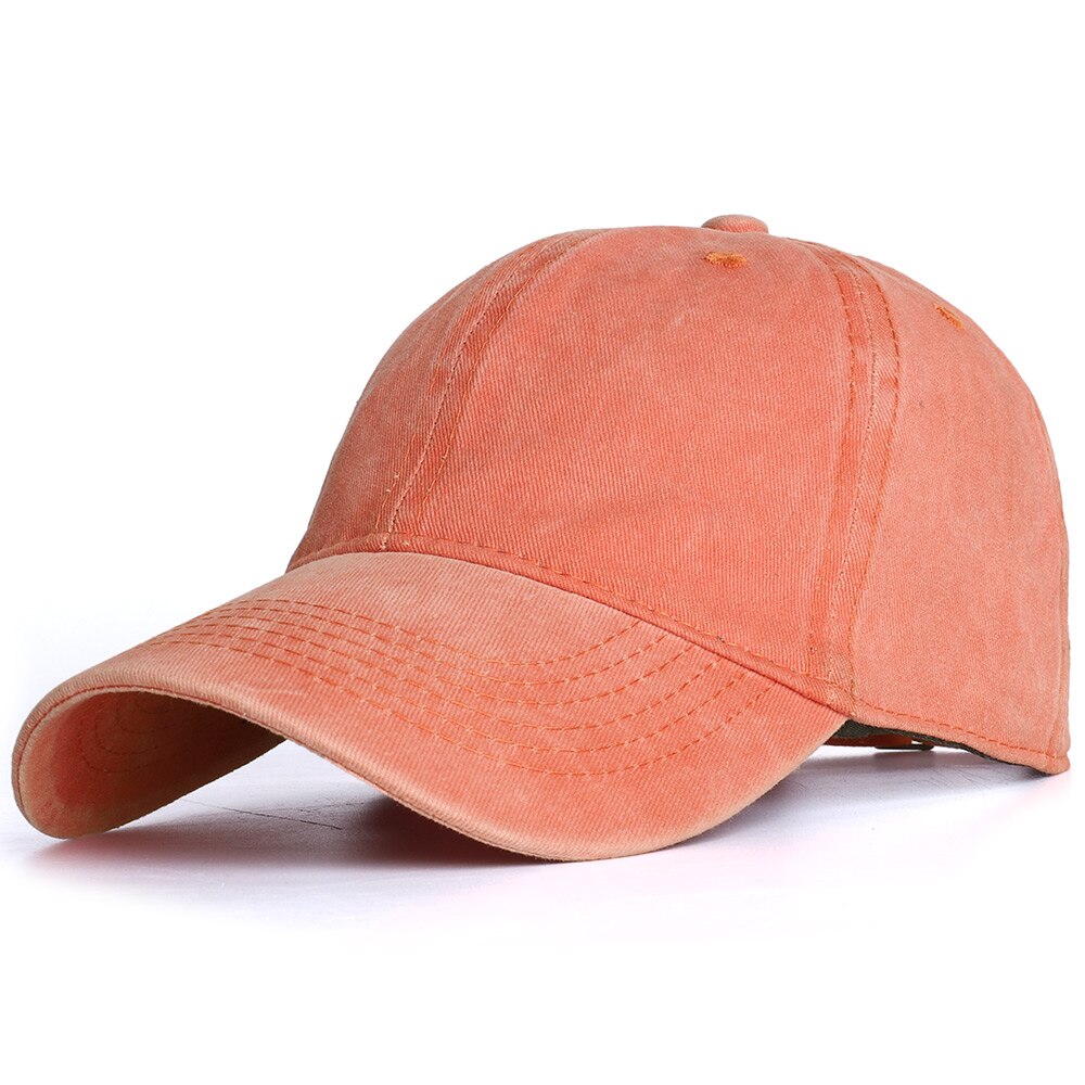 Mænds baseball kasket udendørs sommer ensfarvet vasket retro nødlidende hat damer hat park udendørs populære unisex far cap damer: Orange