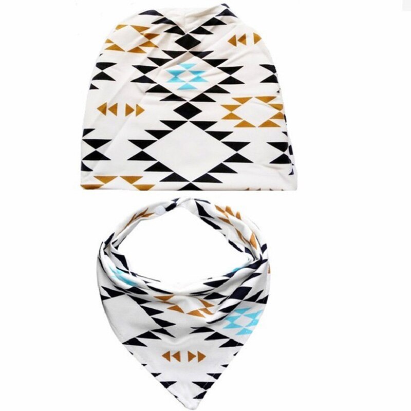 Zomer Herfst Slabbers Katoen Driehoek Hoofd Sjaal Baby Hoeden Slabbetjes Set Jongen Hoofddoek Meisje Bandana Dribble Slabbetjes Baby: Geometry hat bib