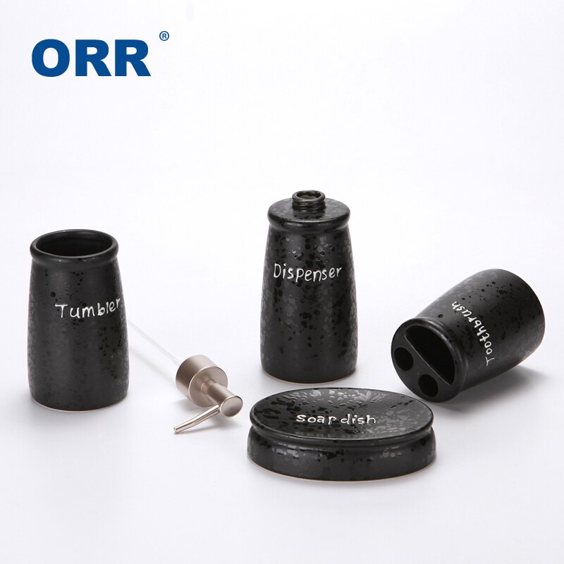 Blk/Wt Bathroom four Ceramic sanitary supplies ware Cups toothbrush holder soap dispenser Bath display sabonetei Articulos ORR