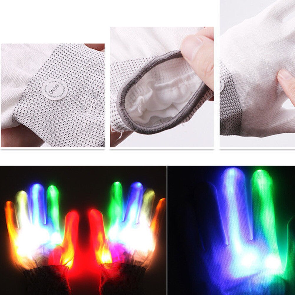 1Pair Funny LED Light Up Hand Finger Gloves Halloween Christmas Costume Dance Decor