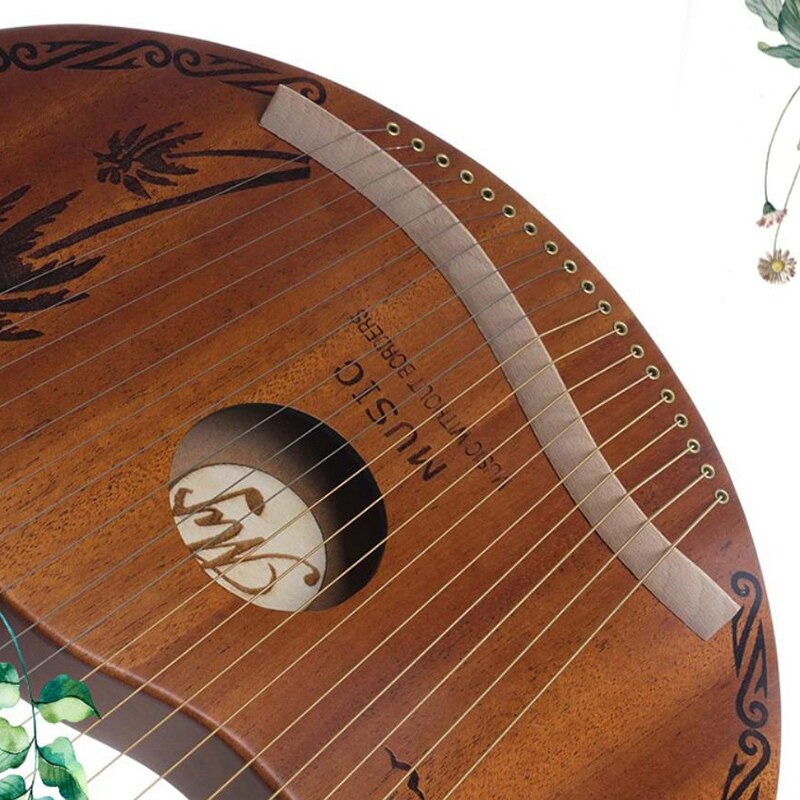 Cute Deer Head Shape Lyre Harp, Portable Mahogany Wood 19 Strings Harp With Tuning Stick for Kids Music Lovers Beginners