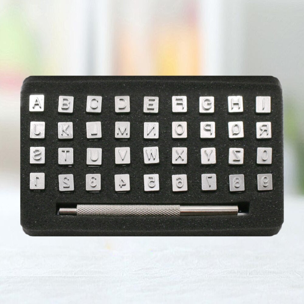 36Pcs 4Mm Letters Aantal Stalen Afdichting Alfanumerieke Aantal Lederen Stamper Brief Aantal Punch Lederen Carving Brief Punch Carbon: Picture 2