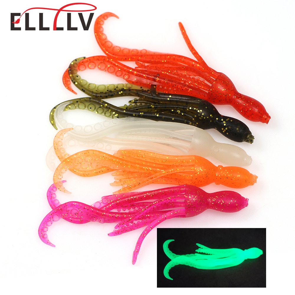 ELLLV 5 uds 10cm/4g cebo de calamar pulpo Fluo pargo de agua salada Pesca señuelo suave Material TPR Kabura Pesca Wobbler aparejos de Pesca