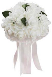 Ramo de flores artificiales de seda para dama de honor, suministros de decoración de boda romántica, con encaje, hecho a mano: Blanco