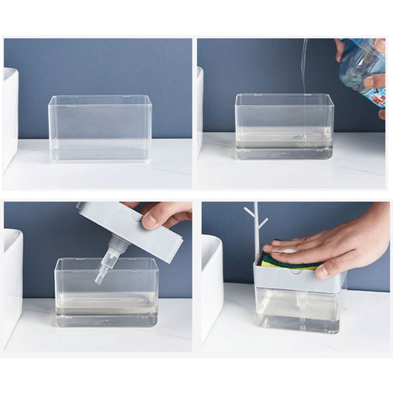 Soap Pump Dispenser Caddy Sponge Holder Cleaning Liquid Container Manual Press Organizer Kitchen Cleaner Tool