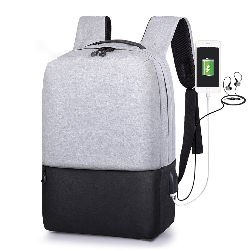 Studerende skoletasker laptop usb rygsæk herre taske anti-tyveri oxford rygsække usb opladelige rygsække til teenagere  b307: Gråsort skoletaske