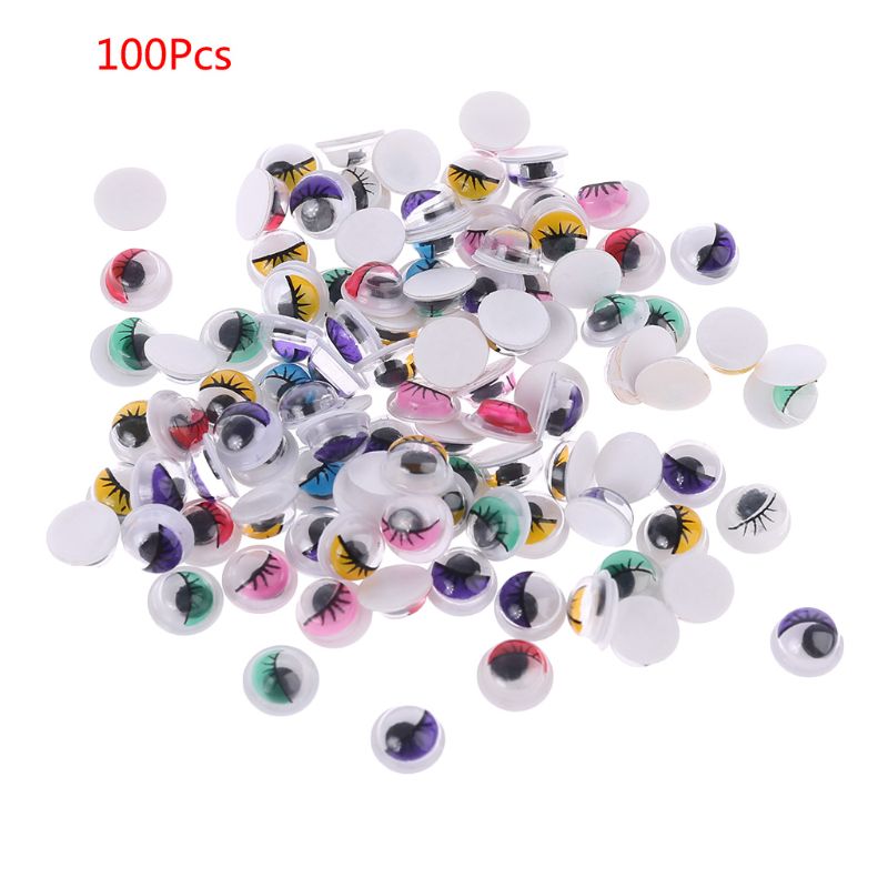 100 stk blandede farve selvklæbende øjne med øjenvipper til dukke bjørn udstoppet legetøj gør-det-selv håndværk 6mm/7mm/8mm/10mm/12mm/15mm/18mm/20mm: 8mm