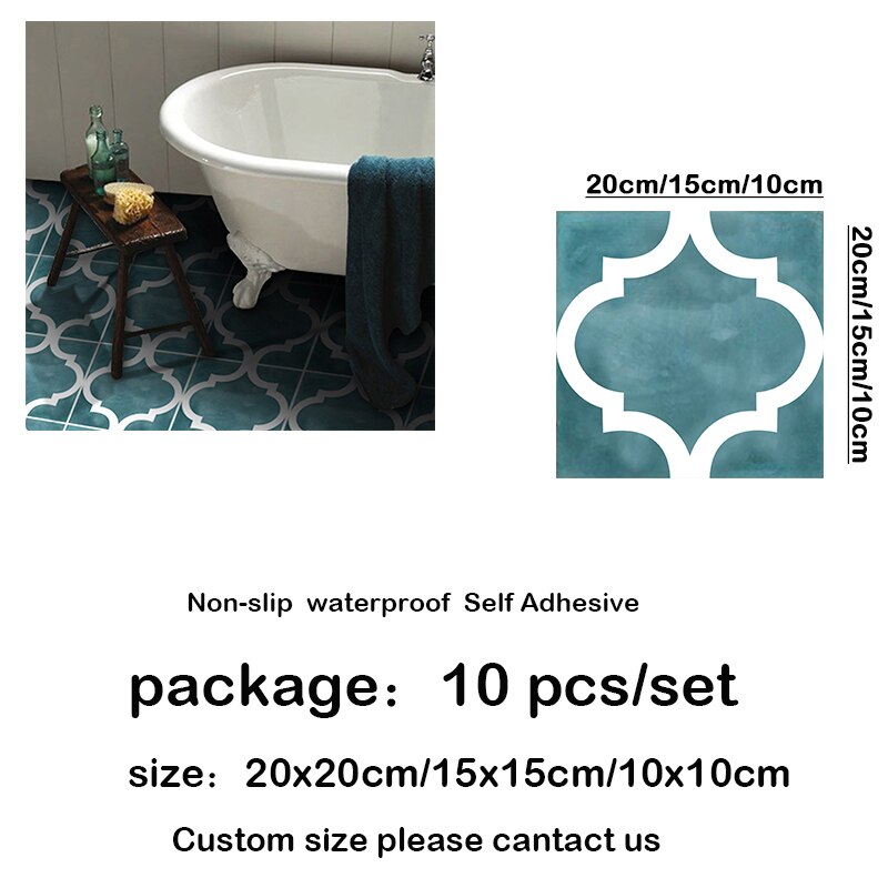 10pcs Waterproof Bathroom Livingroom Floor Tile Stickers Adhesive PVC Retro Sticker Non-Slip DIY Home Decor 10/15/20/30cm: 6 / 30cmx30cmx10pcs