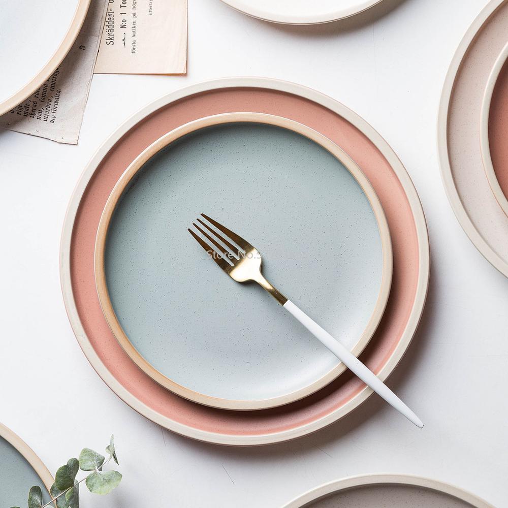 8.3/10inch Porcelain Dinner Plates Set Pizza Pasta Serving Plates Matte Glaze Steak Dessert Dishes Tableware