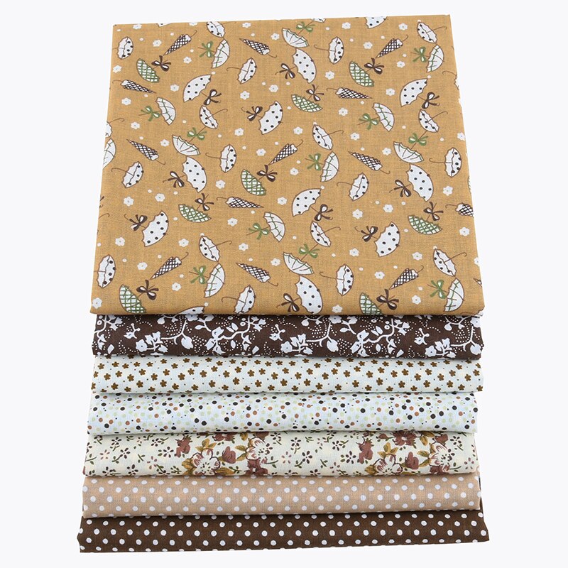 Nanchuang 7pcs/Lot Coffee Thin Cotton Fabric Low Density Patchwork Cloth DIY Handmade Sewing Tissue Needlework Pattern 50x50cm