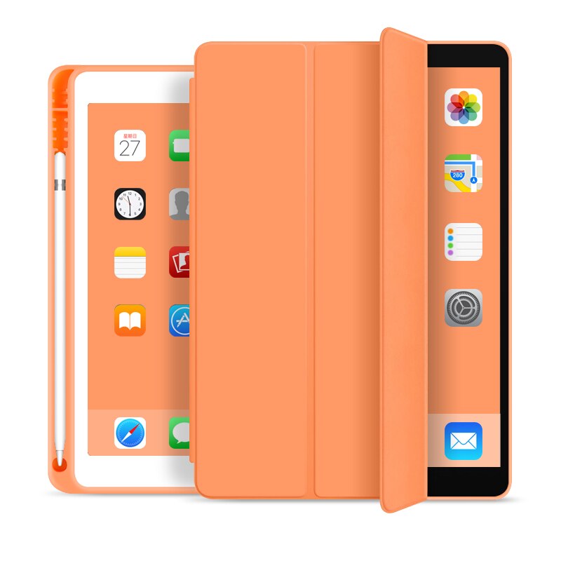Fodral för ipad 7th generation smart skal med pennhållare för ipad 7 slim hopfällbart ställ silikonfodral för ipad 10.2 funda: Orange
