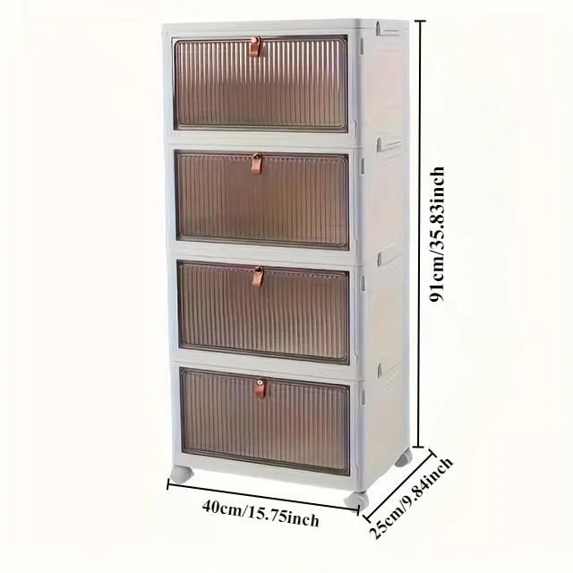 Foldable Storage Box Locker Multi-Layer Large Capacity Closet Organizer with Wheel Folding Wardrobe Toy Snack Home Storage Shelf: army green