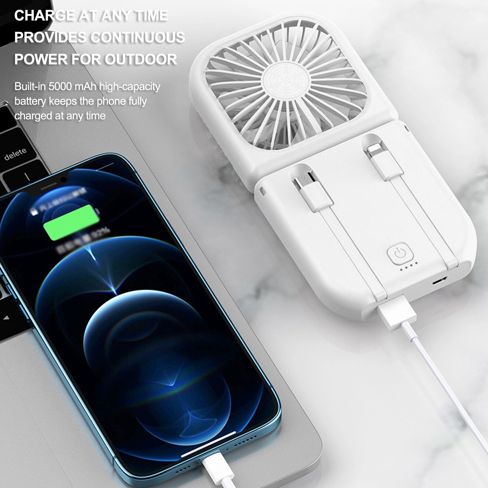 Usb Persoonlijke Kleine Ventilator 5000Mah Power Bank Neck Ventilator Met 3 Snelheden