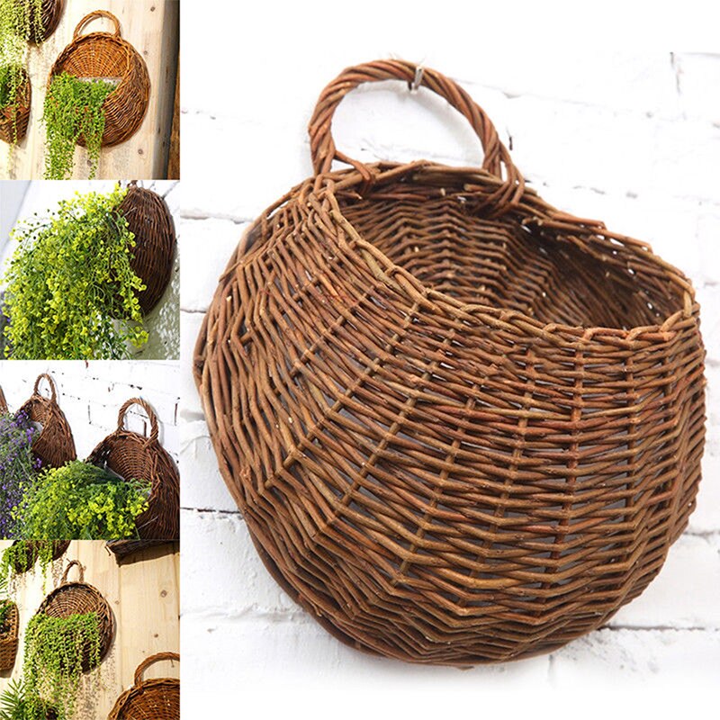 Natuurlijke rieten bloemenmand pot plantenbak rotan vaas mand voedselopslagcontainer huis tuin wanddecoratie
