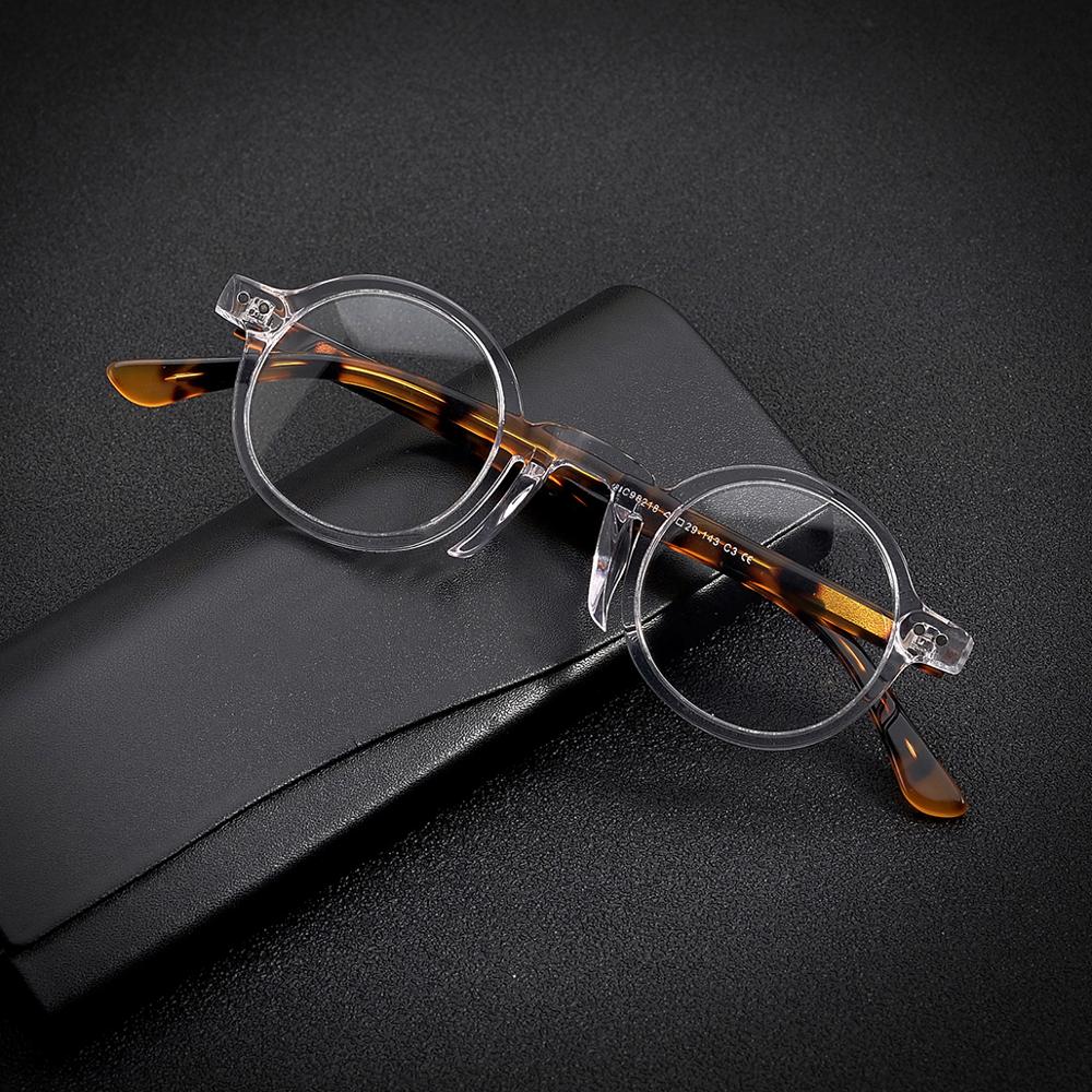 Gafas redondas de acetato de para hombres y mujeres, montura para gafas Ópticas Clásicas, graduadas, hechas a mano, Retro: Transparent