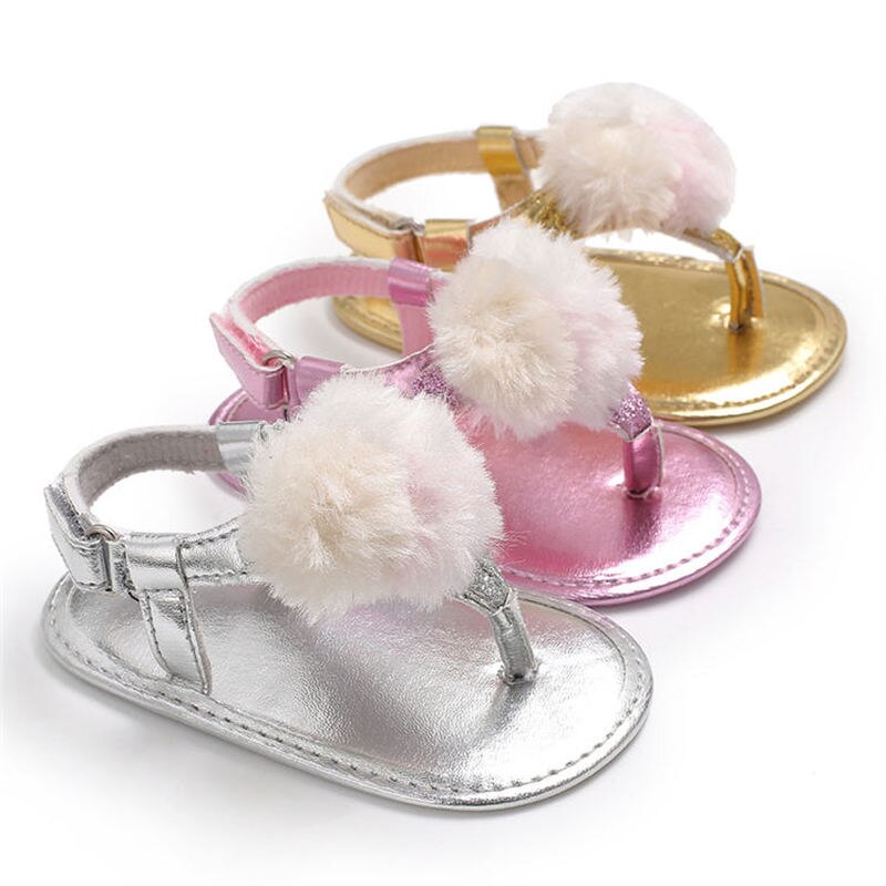 Zomer Baby Girl Infant Sparkle Sandalen Pu Witte Pompon Zachte Zool Anti-Slip Party Prinses Peuter Baby Eerst Wandelaars schoenen