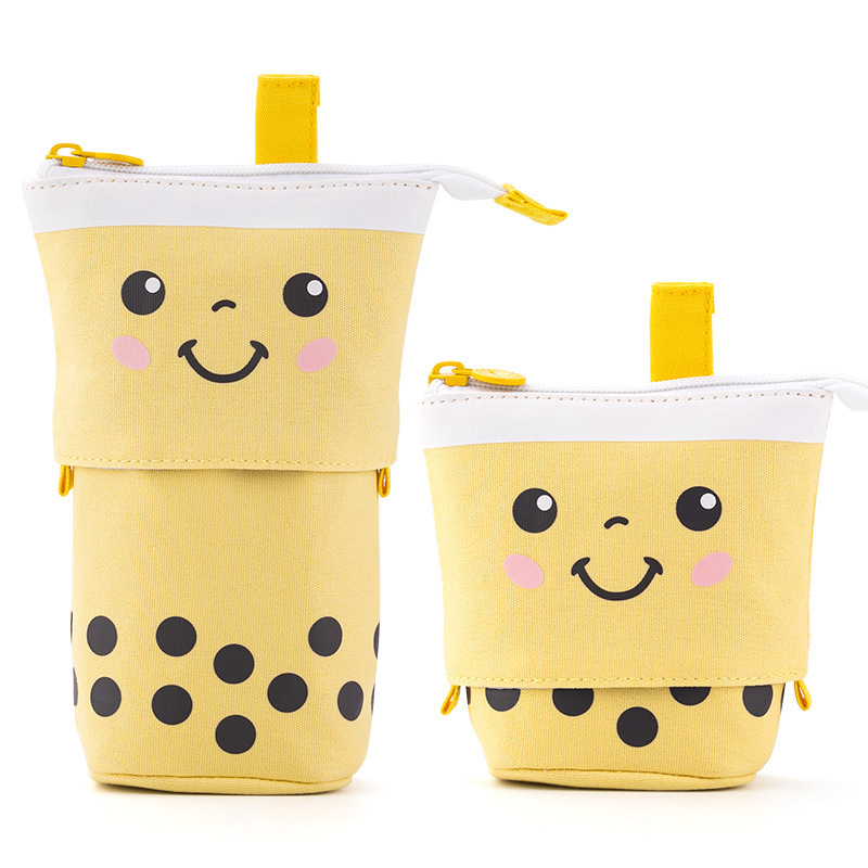 Estuche para lápices, portalápices de puntos, tela de lona, material escolar estacionario coreano, organizador de regla para niños, bolsa de , caja de pie para transformador: YELLOW