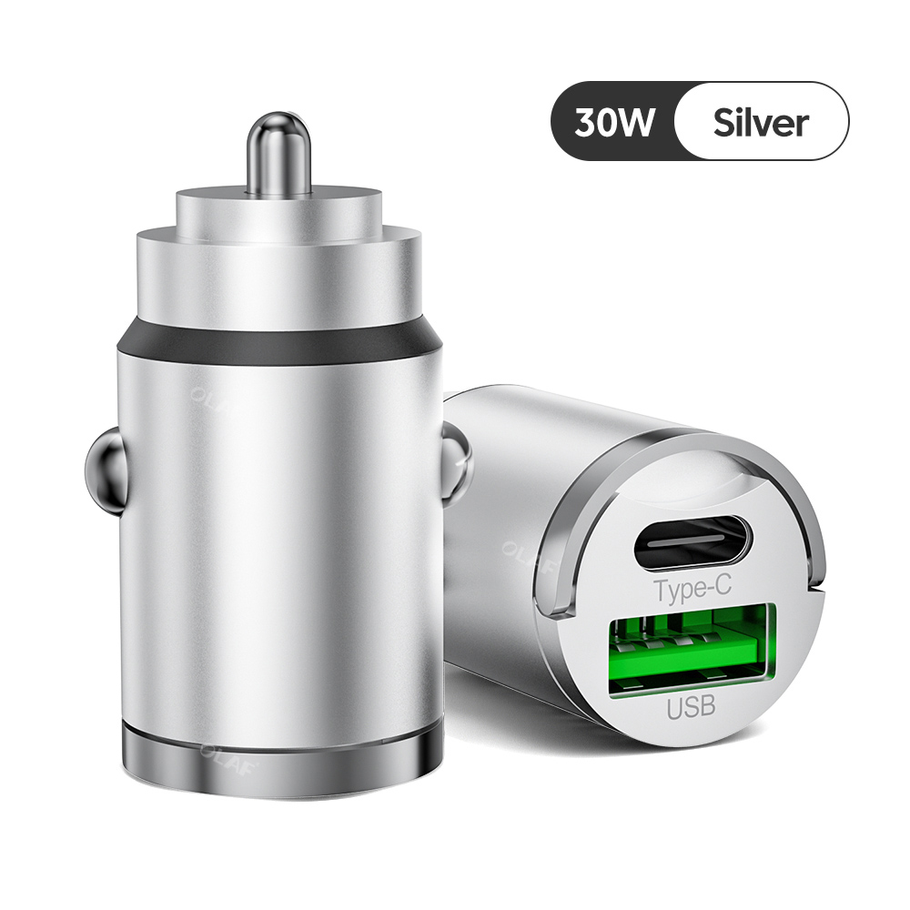 Olaf 100w mini usb biloplader dobbeltporte pd  qc3.0 type c hurtigoplader til iphone samsung xiaomi telefonopladeradapter i bil: Il