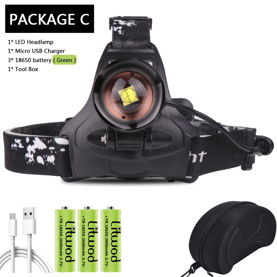 Super XHP180 Most Powerful Led Headlamp XHP160 High Power Led Headlight 18650 Rechargeable Head flashlight Usb Fishing Head Lamp: Package C / XHP180