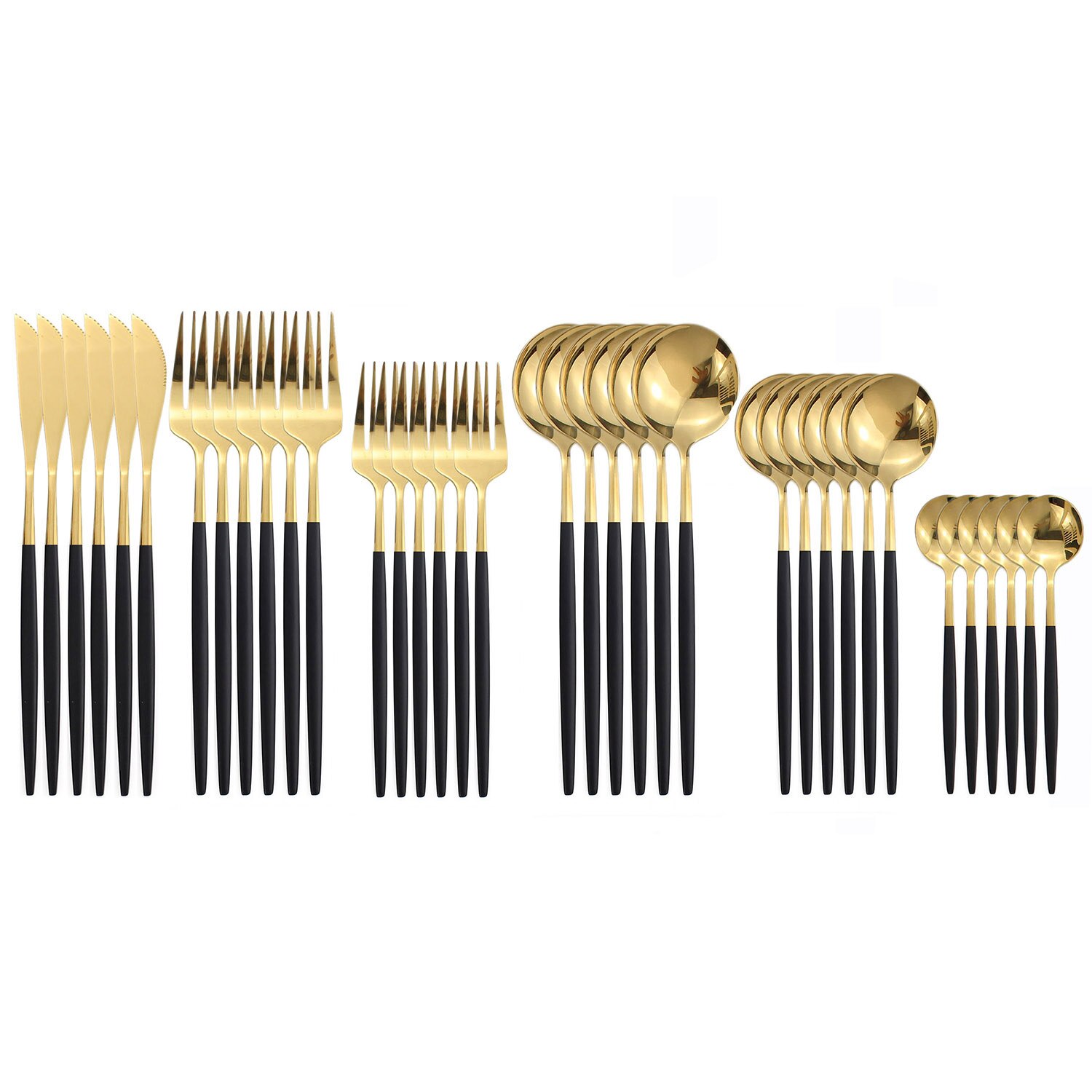 36Pcs Zwart Goud Servies Set Gouden Lepels Vorken Messen Bestek Sets Roestvrij Staal Slverware Midden Mes Vork Eetlepel