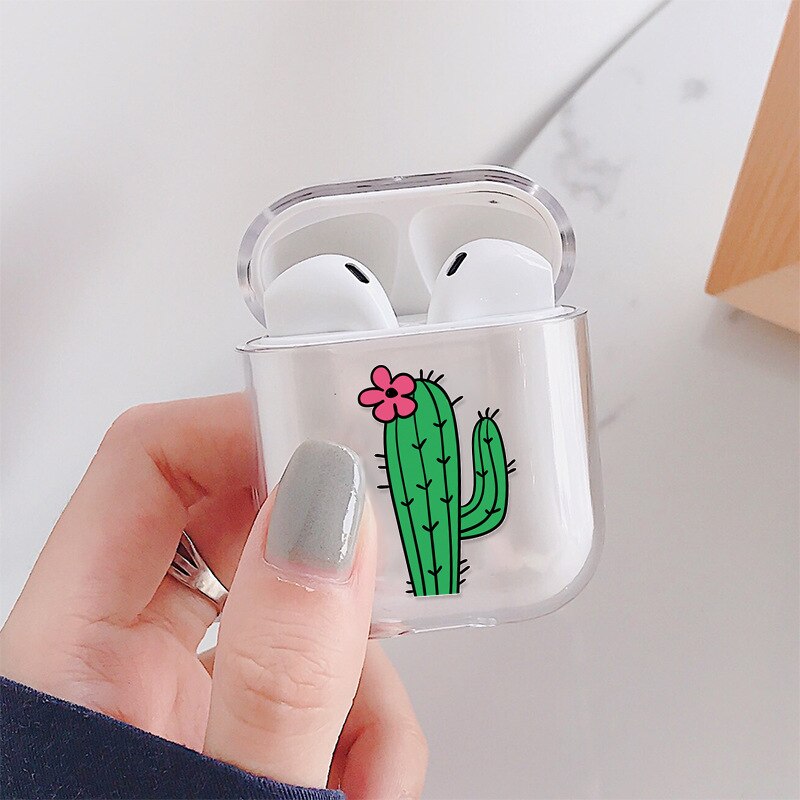 Hard PC Transparent Earphone Cases For Apple AirPods 1 2 Charging Box Cute Cartoon Cactus Crystal Cover Bag For Airpods Cases: A311