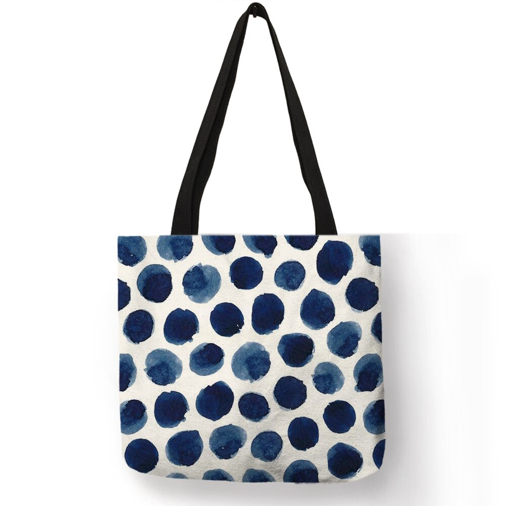Tote Bag pieghevoli in lino Eco motivo geometrico Dot stampa foglia fresca per borse per la spesa femminili borsa di stoccaggio di grande capacità Bolsa: 002