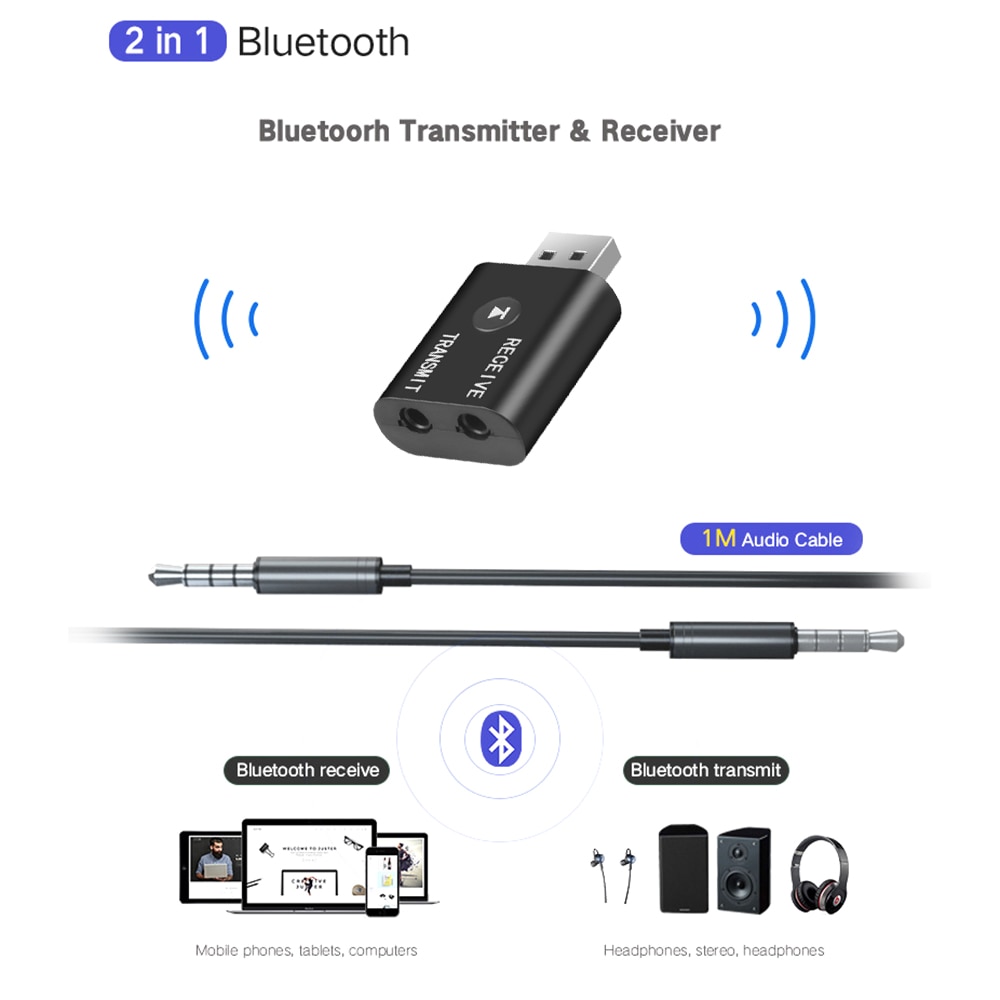 Bluetooth 5.0 Receiver Car Kit Audio Tx Rx 2 In 1 Bluetooth Transmitter Aptx AUX RCA USB Adapter 3.5mm Jack For Earphone TV X-TR