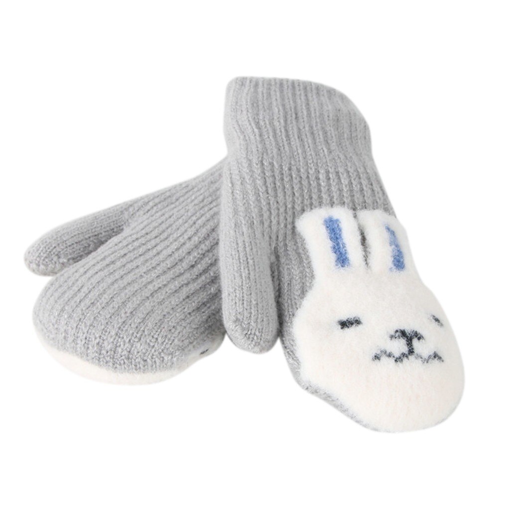 Del capretto Delle Ragazze Dei Ragazzi di Inverno del Knit Cordino Guanti Del Fumetto Patchwork Tenere In Caldo Guanti invernali per bambini guanti per bambini rekawiczki dzieciece: Gray 