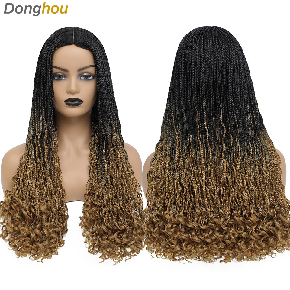 26 Pouces Tressé Perruques Longue Boîte Tresse Perruque Avec Ondulé Fin Perruque Tresse Africaine Natte Collée Faux Cuir Chevelu Résistant À La Chaleur Tresses Perruque: 1B 27 Color