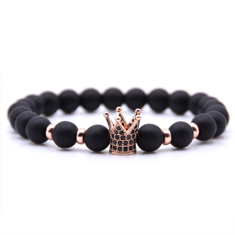 HYHONEY Jewelry Natural Stone beads Bracelet for women Micro Pave Zirconia CZ Crown Charms Bracelet men: 3
