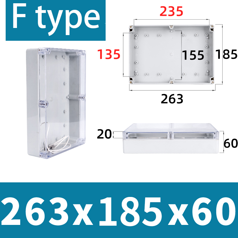 F-type transparent waterproof box Outdoor monitoring box Outdoor waterproof junction box ABS Plastic terminal seal switch box: black