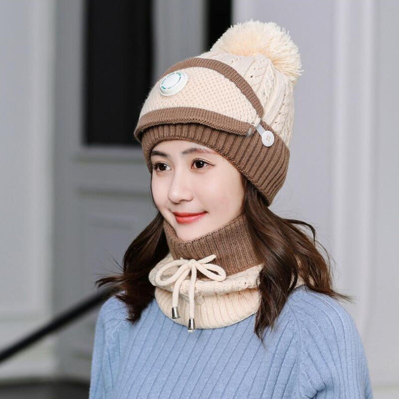 Winter Hoed & Sjaal & Masker Voor Vrouwen Warm Mutsen Ademen Sjaal Pompoms Gebreide Caps En Sjaal Masker 3 stuks/set