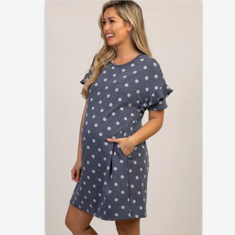 Pregnant Dress Short Sleeve Round Neck Short Sleeve Dress Polka Dot Maternity Dress Maternity Dress Nursing Dress: XXL