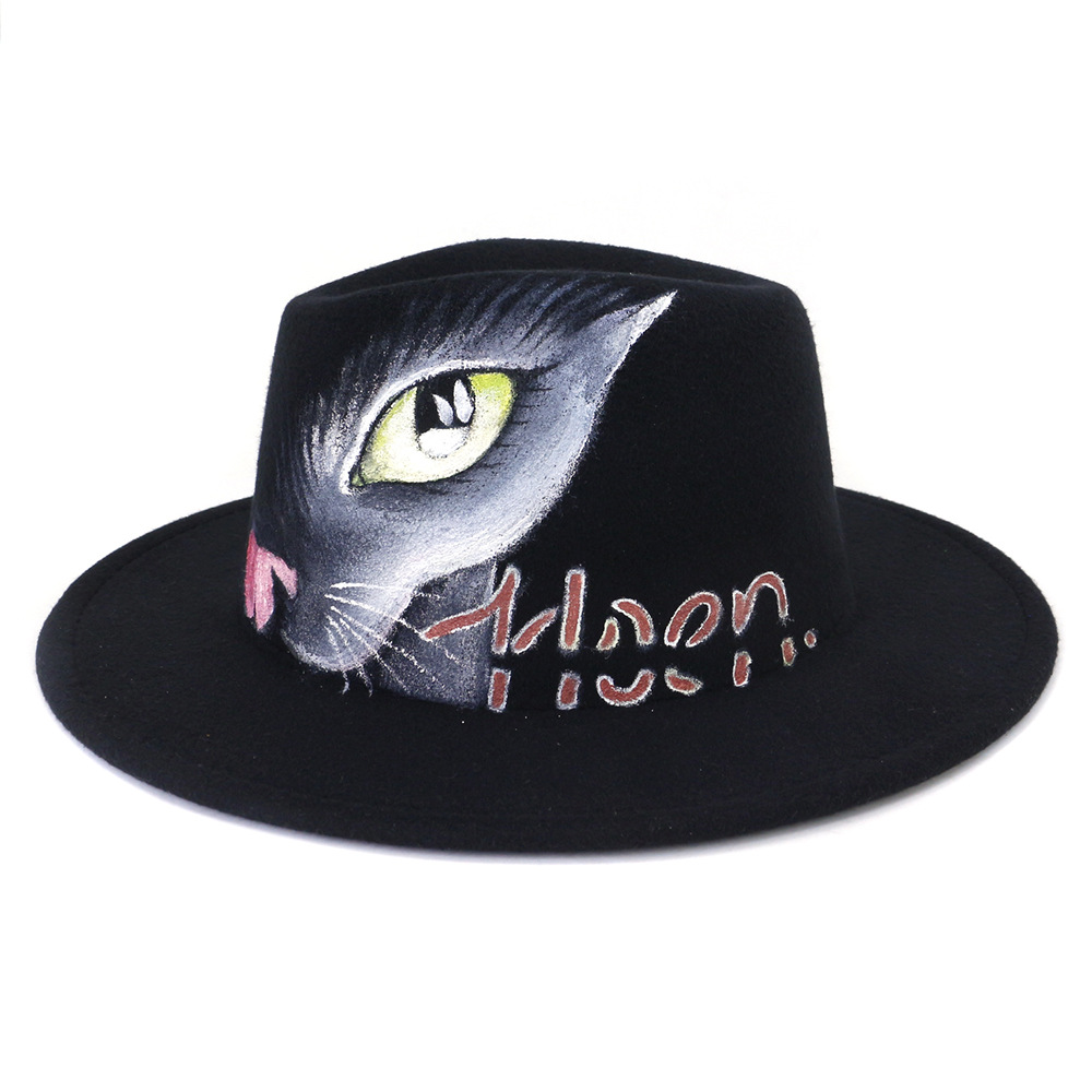 Vrouwen Brede Rand Herfst Fedora Hoed Vilten Hoeden Vintage Afdrukken Kerk Winter Vrouwen Hoeden MZ14: 7