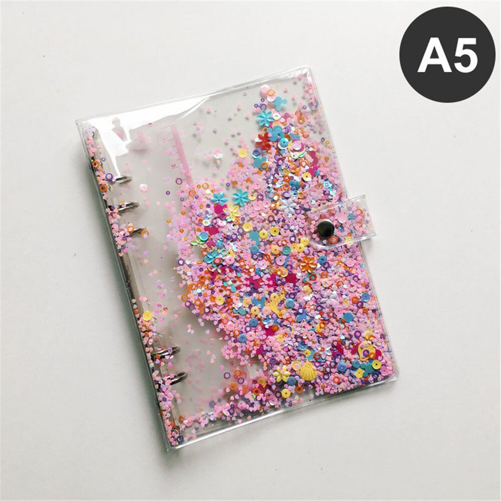 A5/A6 Cute Transparent PVC Glitter Sequins Notebook Cover Office School 6 Rings Binder Spiral Planner Agenda Organizer Notebooks: A5