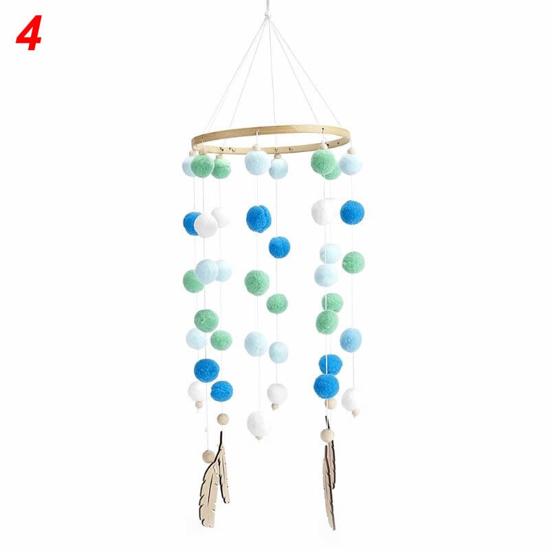 Nordic Haar Bal Crib Windgong Baby Hanger Bed Bel Mobiele Beukenhout Vogel Rammelaars Wol Ballen Kinderen Kamer Decoratie