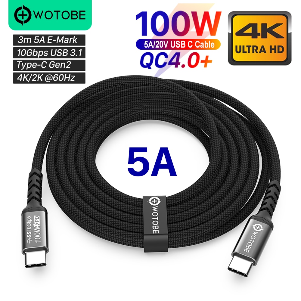 3M 10ft USB-C Tot C Kabel 5A E-MARK PD100W Usb 3.1 Gen2 10Gbps 4K 60Hz Video nylon Weven Legering Power Line Voor Computer Laptops