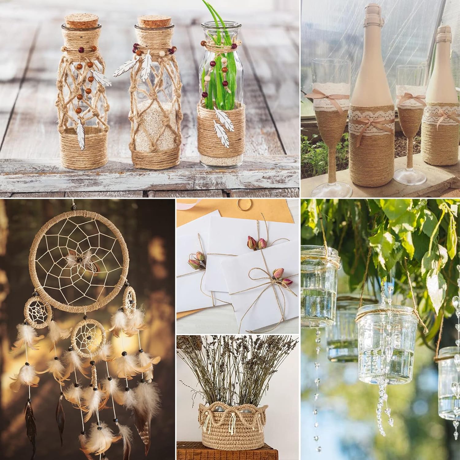 Spago di iuta naturale, spago da 1,5 mm, spago di canapa sottile per piante da giardinaggio, confezioni regalo, decorazioni per matrimoni, corde da imballaggio