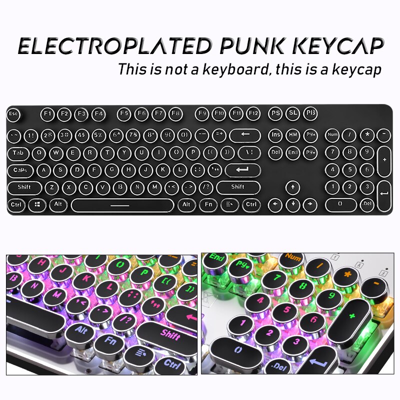 104 Key E Element Plating Metal Round Steampunk Keycap Personality Transparent Mechanical Keyboard Keycaps