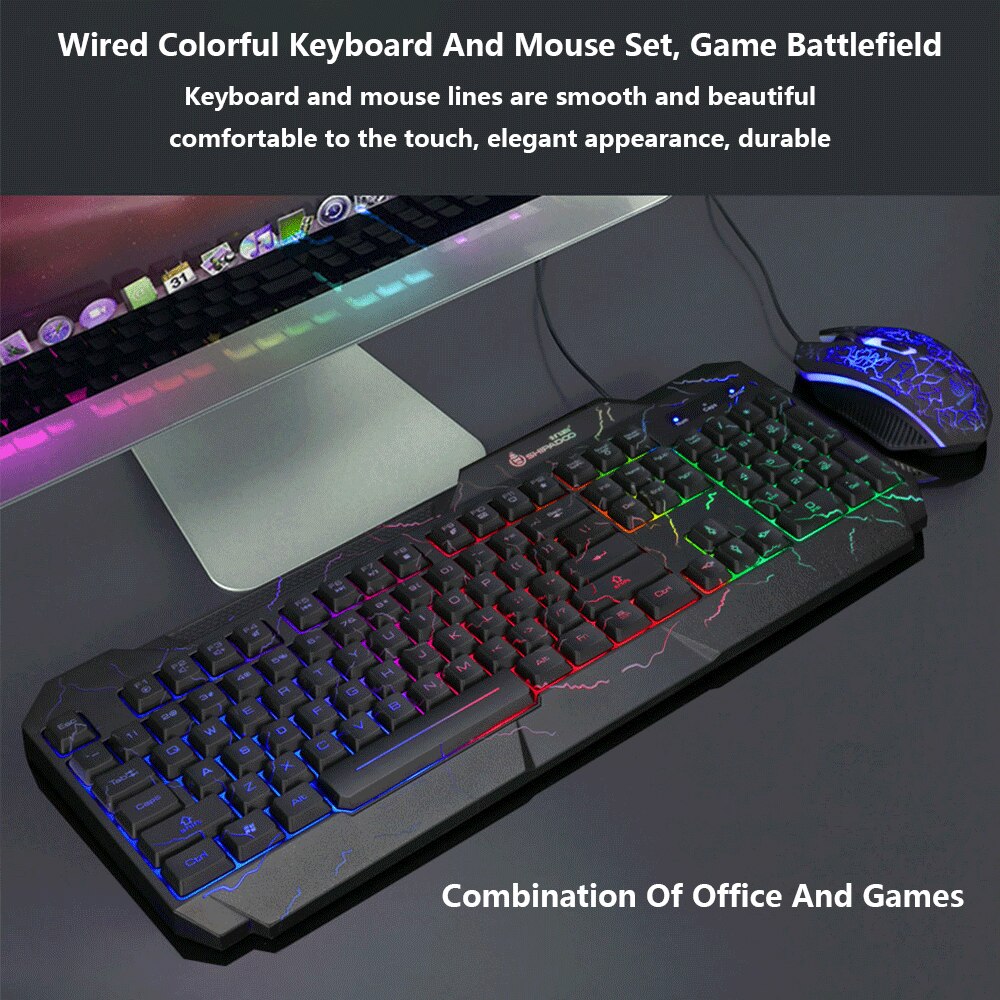 D620 Gamer Keyboard and Mouse Mechanical Feeling Game Accessories Rainbow Backlit RGB for PC Computer Laptop Home Office