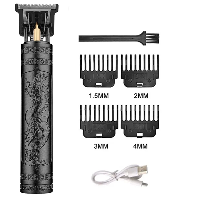 Cortadora de pelo T9 Vintage USB, máquina de corte de pelo inalámbrica , afeitadora recargable, cortadora de pelo ajustable para barbero: Plata