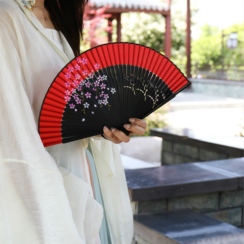 Abanico de baile Para mujer, ventilador de seda de bambú, Cheongsam chino, Hanfu, clásico, portátil, Para Boda, Verano
