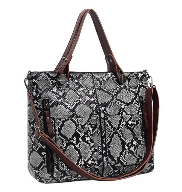 Slangenprint dames schoudertas europees amerikaans eenvoudig grote tote slang tas grote handtas: Zwart