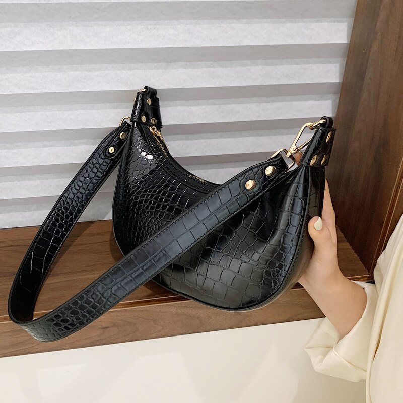Luxe merk schoudertassen voor dames, populaire ketting met krokodillenpatroon, dames pu dumplings schoudertassen