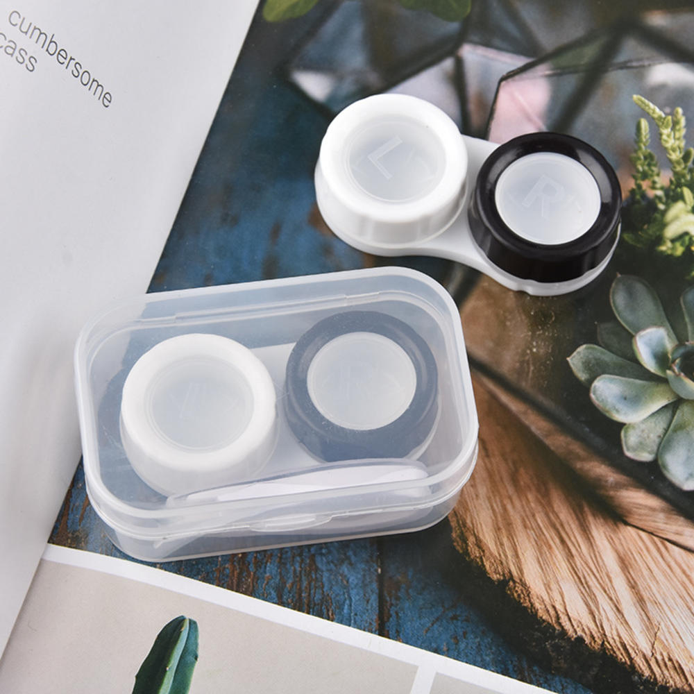 Frostat gummifärg fyrkantigt kontaktlinsfodral med spegel unisex kontaktlinsbehållare resesats lådtillbehör: Vit svart