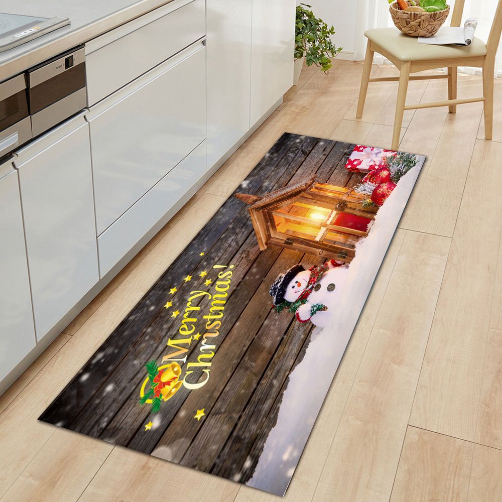 Christmas Floor Mat Cute Santa Snowflake Bell Area Rug Washable Non-slip Mat For Bathroom Bedroom Kitchen Rugs 50x80 cm: D