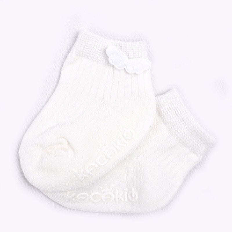 Blød bomuld søde englevinger baby sokker nyfødte baby pige sokker spædbarn enfant anti slip gulv sokker neonato meia infantil: 0-2 år hvid