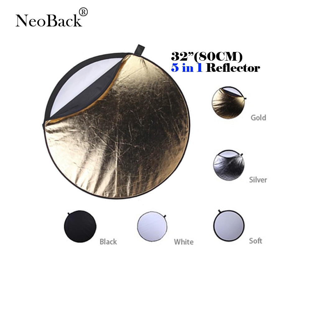 Neoback 32 "80Cm 5 In 1 Portable Inklapbare Licht Ronde Fotografie Gouden Reflector Voor Studio Foto Zilver discs